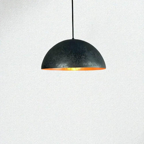 Handmade copper dome pendant light fixture with rounded shade