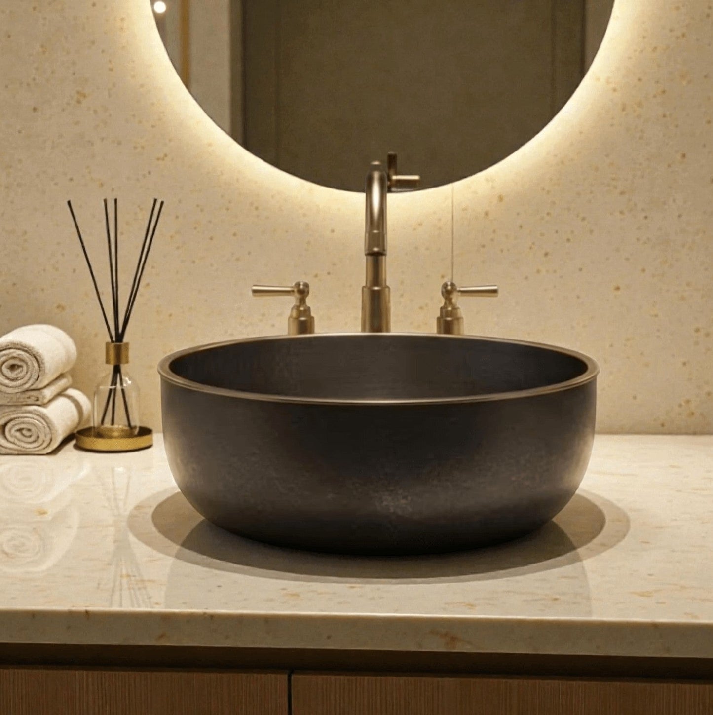 black copper vessel sink