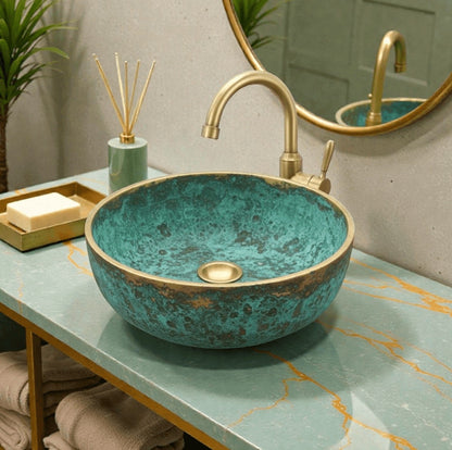 green patina copper vessel sink