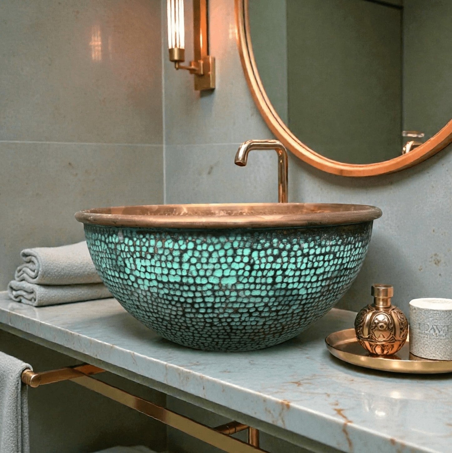 Turquoise Green Patina Copper Vessel