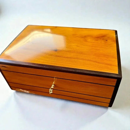 Decorative Wooden Keepsake Box, handcrafted Thuya wood with brass clasp, elegant jewelry box for treasures.