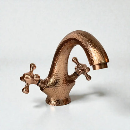 Farmhouse Copper Bathroom Faucet with a polished surface and cross handles, perfect for vessel sinks.