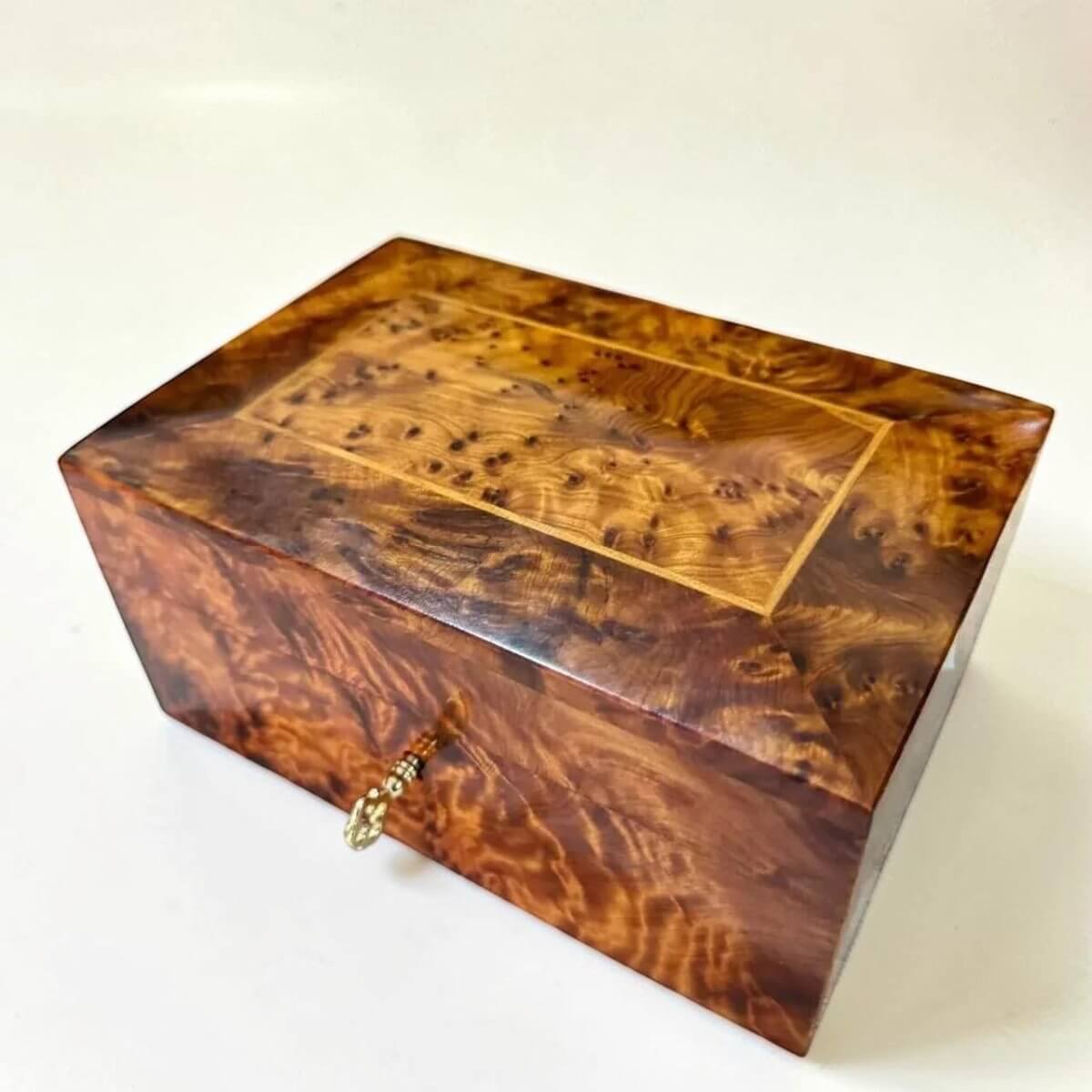 Moroccan Thuya burl wood grain on handmade jewelry box