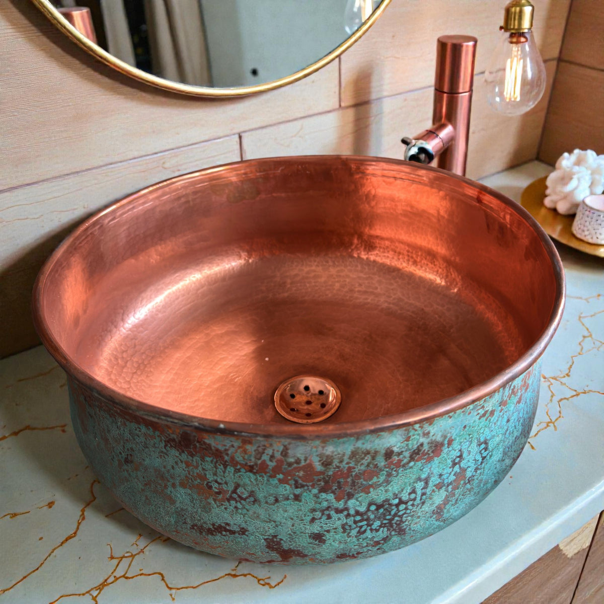 Handmade Green Patina Copper Vessel Sink – Moroccan Basin – additional view 2