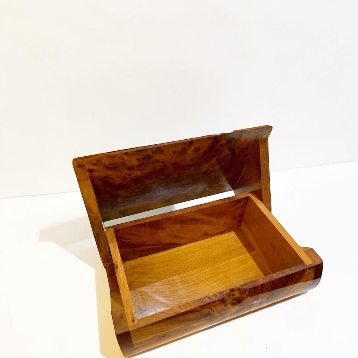Thuya wood jewelry box interior with wooden dividers for organized storage