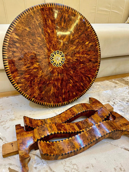 Moroccan Thuya Wood Table with Mother of Pearl Inlay - AtlasMuseCrafts