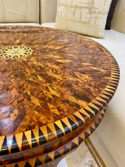 Moroccan Thuya Wood Table with Mother of Pearl Inlay - AtlasMuseCrafts