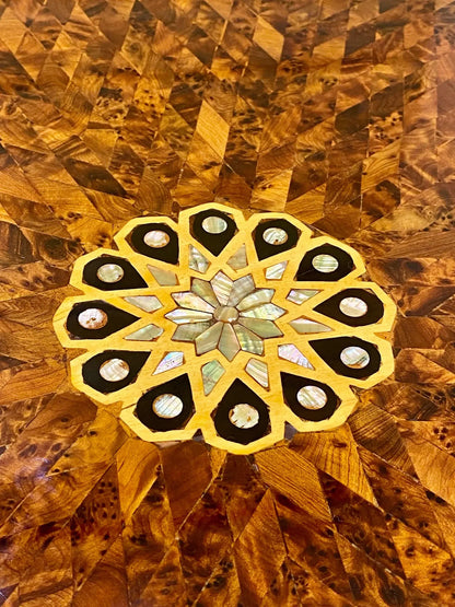 Moroccan Thuya Wood Table with Mother of Pearl Inlay - AtlasMuseCrafts