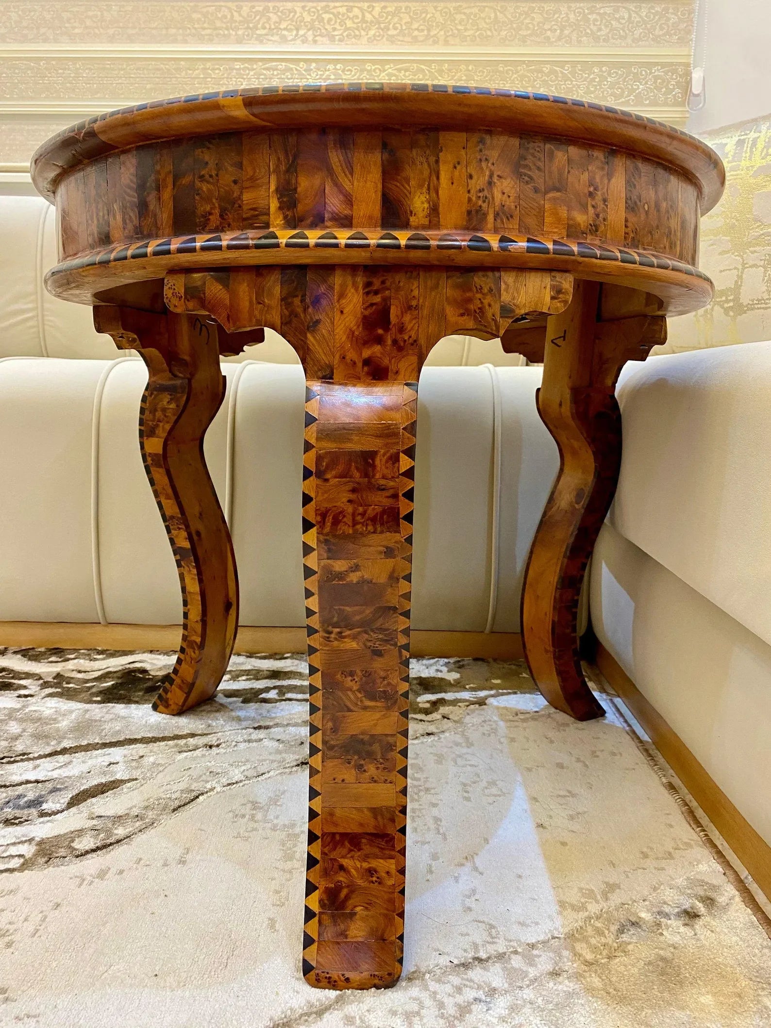 Moroccan Thuya Wood Table with Mother of Pearl Inlay - AtlasMuseCrafts