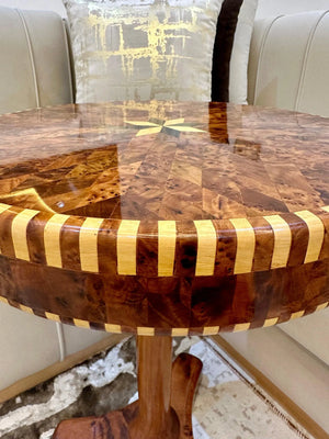 Moroccan Round Coffee Table – Lemon & Thuya Wood Inlay - AtlasMuse