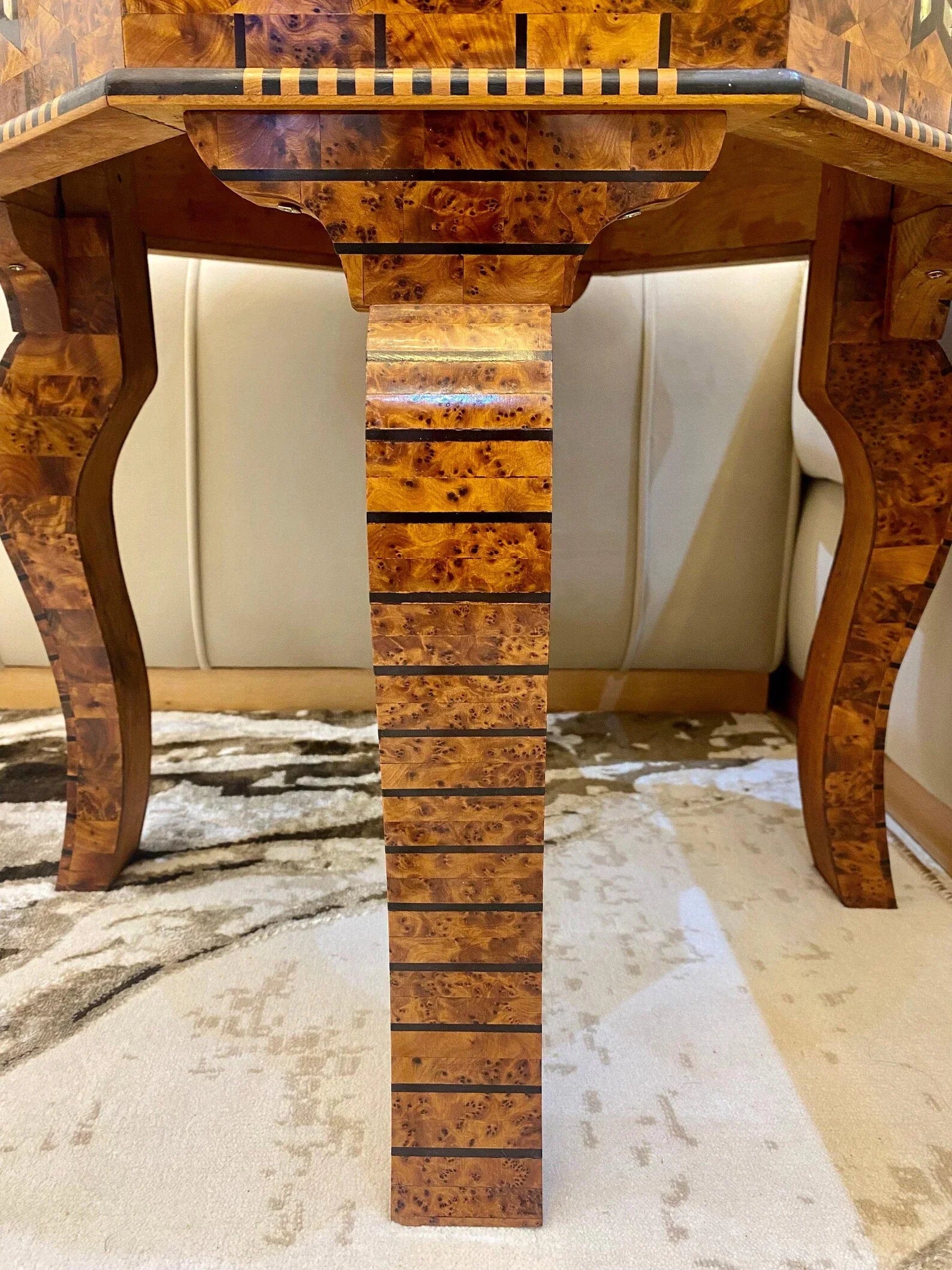 Moroccan Thuya Wood Table – Hexagonal Mosaic with Mother of Pearl Inlay - AtlasMuseCrafts