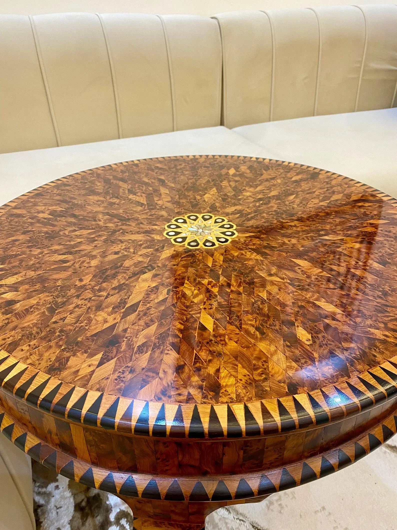 Moroccan Thuya Wood Table with Mother of Pearl Inlay - AtlasMuseCrafts