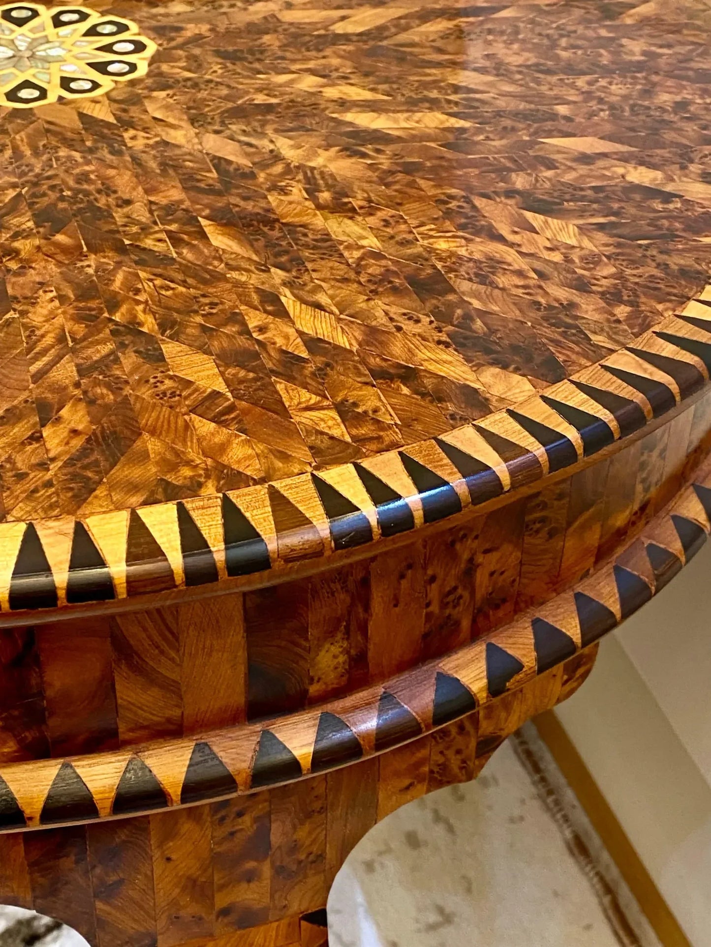 Moroccan Thuya Wood Table with Mother of Pearl Inlay - AtlasMuseCrafts