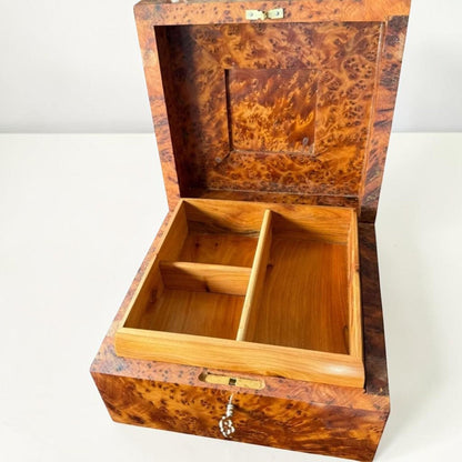 Handmade jewelry organizer box crafted from natural Moroccan Thuya burl wood