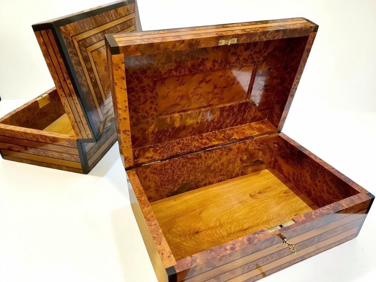 Luxury large wooden jewelry box handmade from Moroccan Thuya burl wood