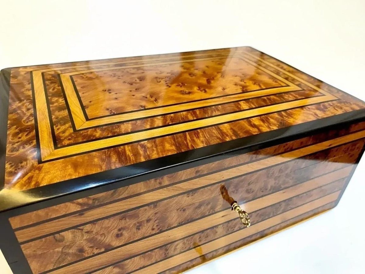 Large Moroccan Thuya wooden jewelry box with spacious interior storage