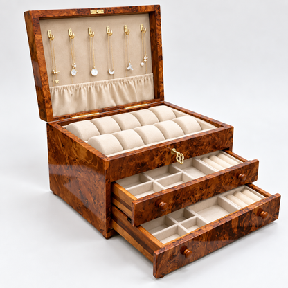 Luxury Thuya Burl Wood Jewelry Box & Watch Box with Drawers – additional view 3
