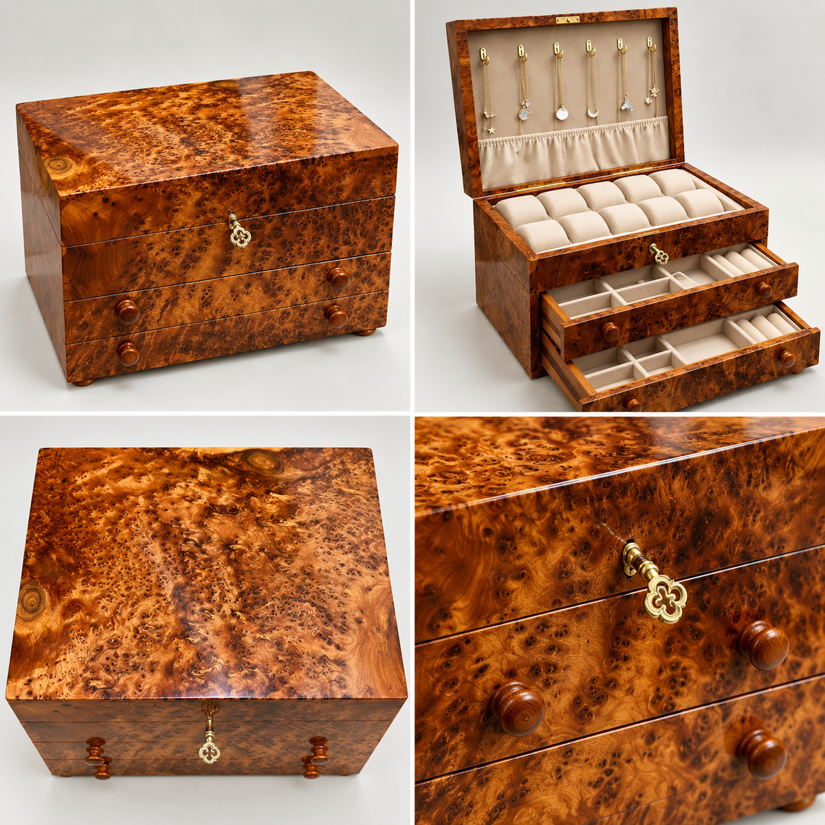 Luxury Thuya Burl Wood Jewelry Box & Watch Box with Drawers – additional view 4