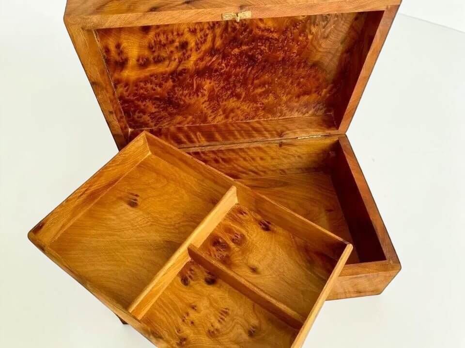 Lockable Wooden Box – Handmade Moroccan Thuya Keepsake Box with compartments for jewelry and keepsakes.