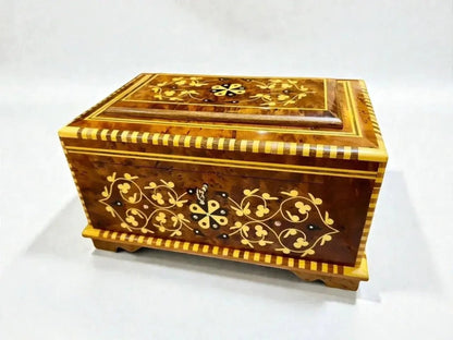 Thuya wood memory box with two tier interior for jewelry and keepsakes