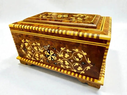 Luxury Thuya burl wood keepsake box with brass lock and polished grain