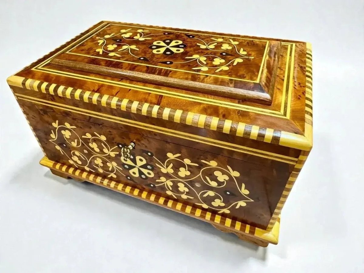 Two tier Thuya wood organizer box for jewelry letters photos and keepsakes
