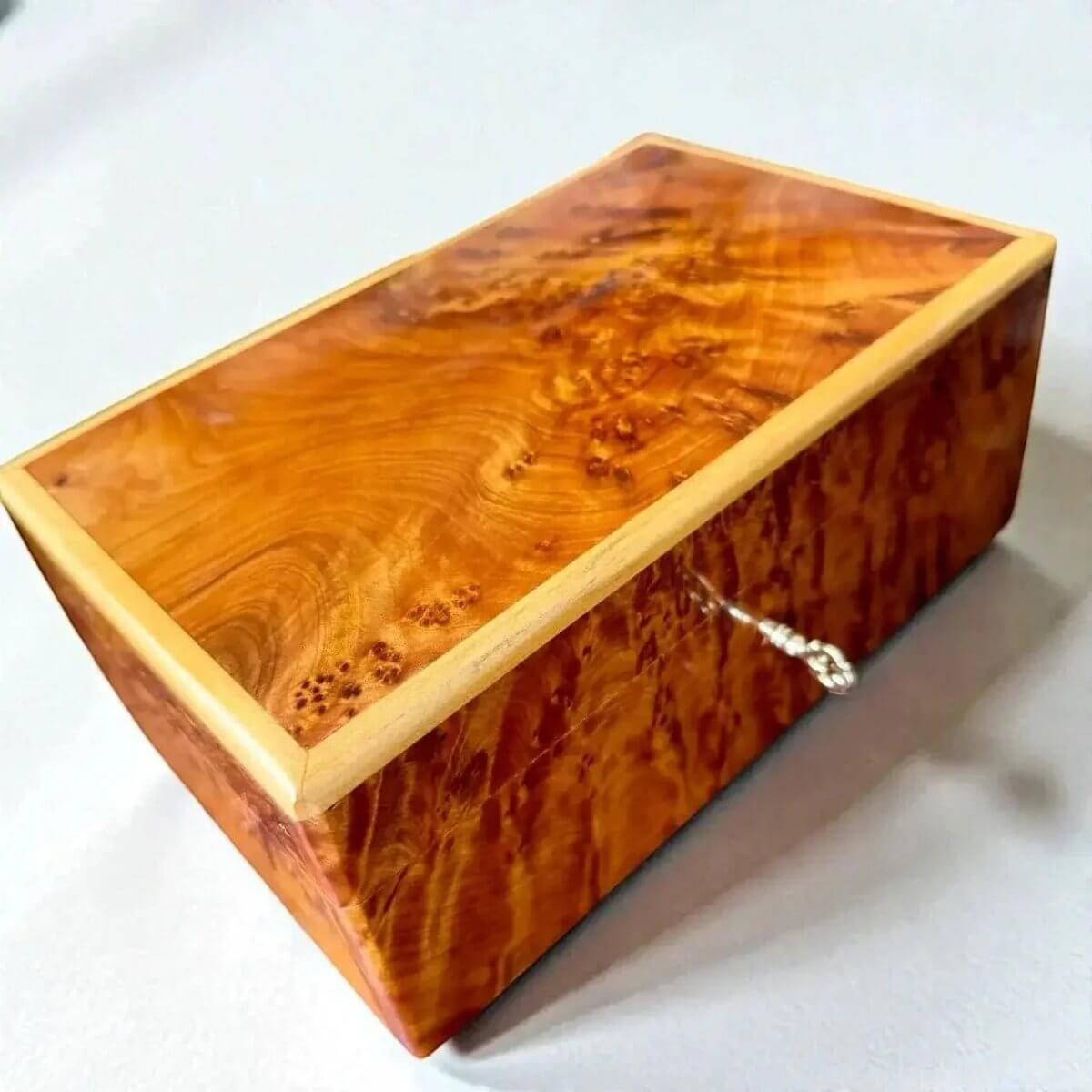 Luxury Wooden Jewelry Organizer – Moroccan Thuya Burl, handcrafted Thuya burl wood box with polished finish and elegant grain