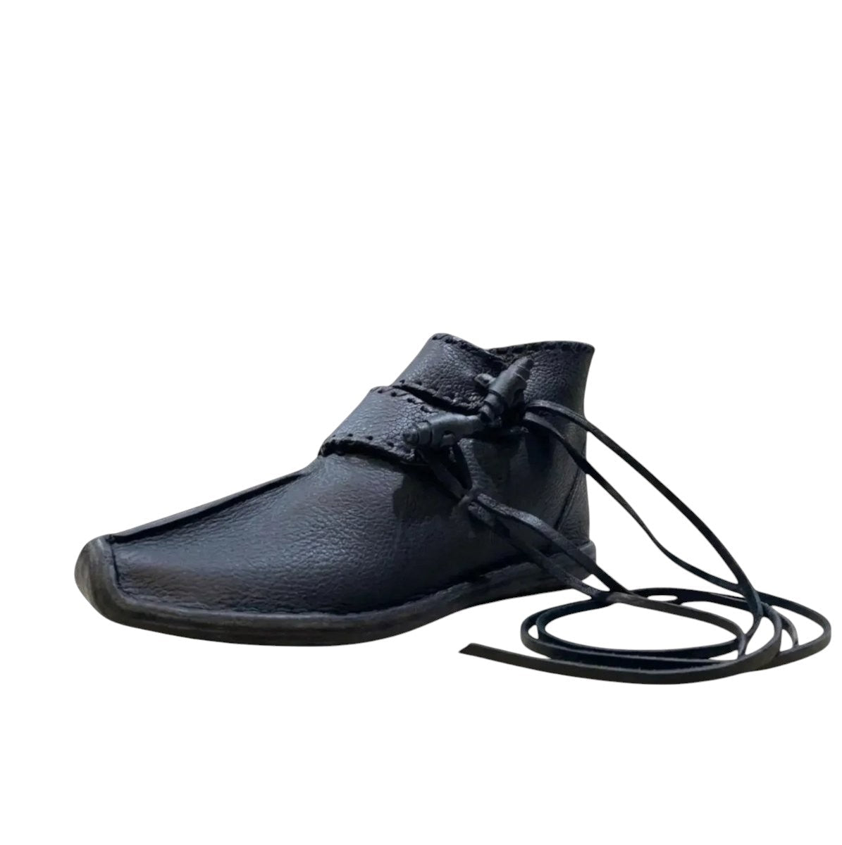 AtlasMuseCrafts black handmade cowhide leather medieval shoes with toggle closure and leather sole.