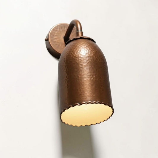 AtlasMuseCrafts handmade oxidized copper wall sconce with green patina and hammered texture. Rustic farmhouse style outdoor light.