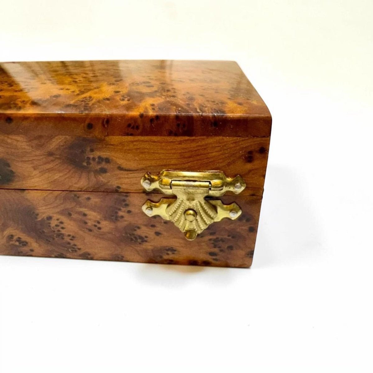 Thuya burl wood pencil case with gold latch and polished natural grain