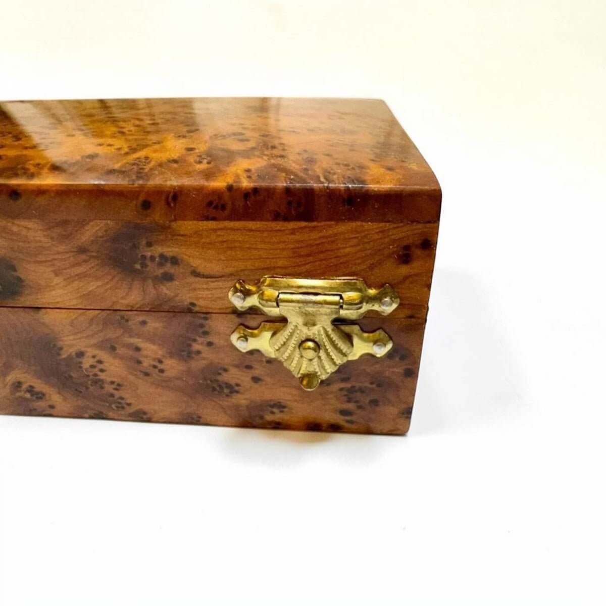 Thuya burl wood pencil case with gold latch and polished natural grain