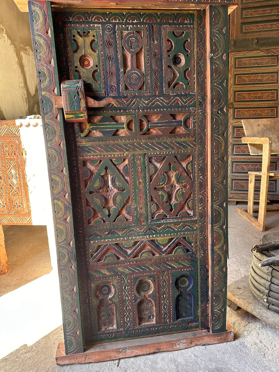Antique Moroccan Handmade Door with Knobs - AtlasMuse