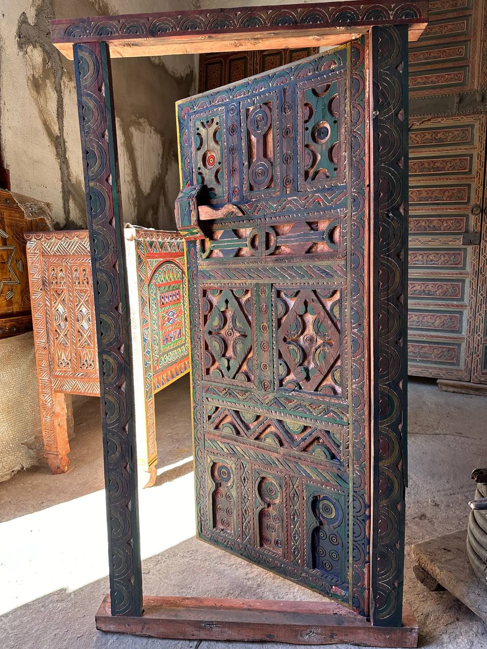 Antique Moroccan Handmade Door with Knobs - AtlasMuse