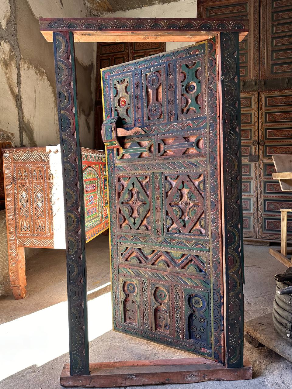 Antique Moroccan Handmade Door with Knobs - AtlasMuse