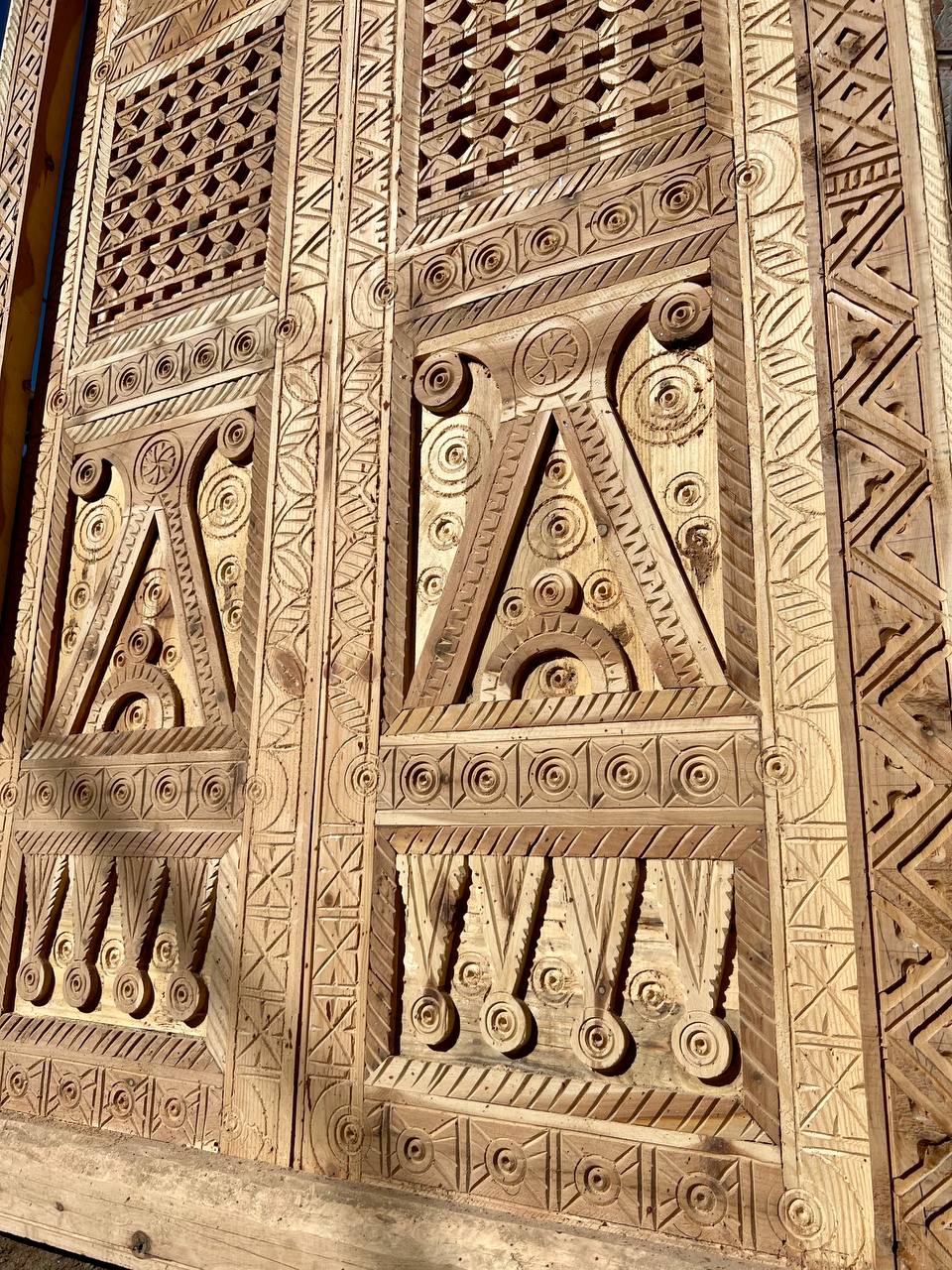 Antique Door Moroccan Double Door Carved With knocker - AtlasMuse