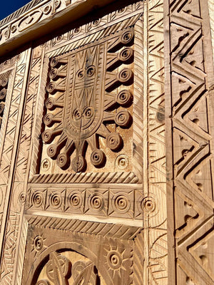 Antique Door Moroccan Double Door Carved With knocker - AtlasMuse