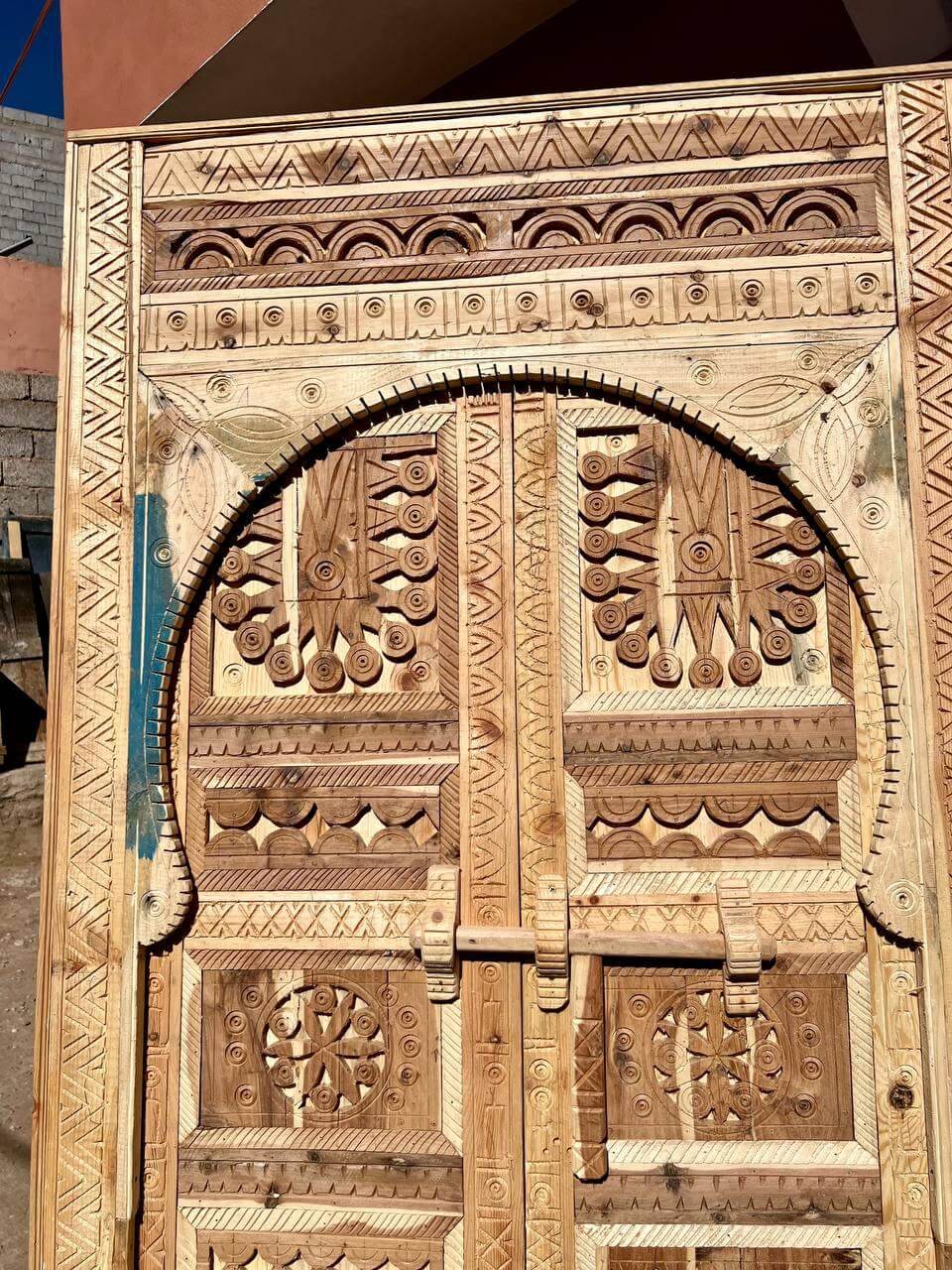 Atlas Mountains tribal carved natural wood door