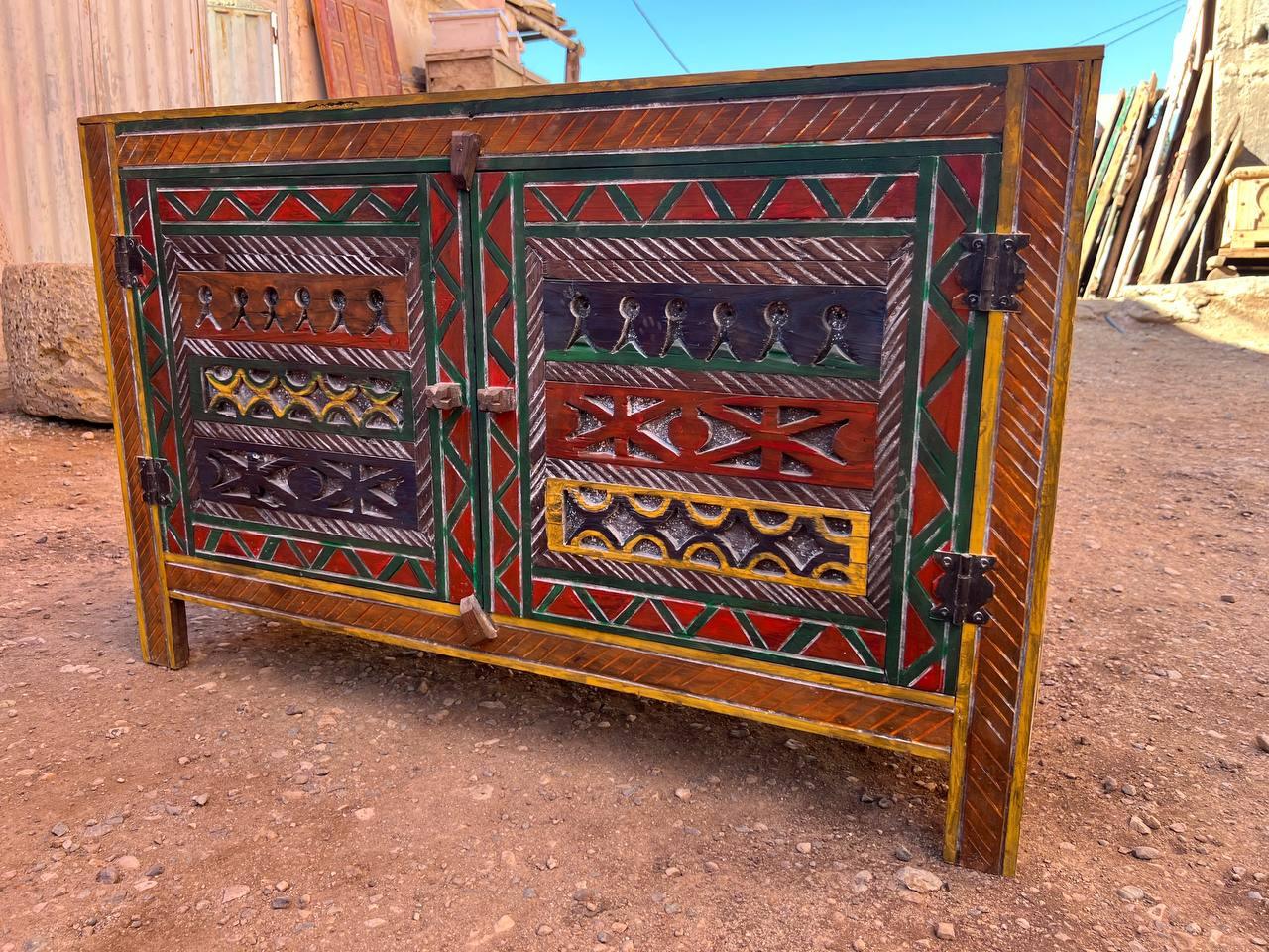 Custom Moroccan Wood Cabinet – Handmade Rustic Boho Storage Chest - AtlasMuseCrafts