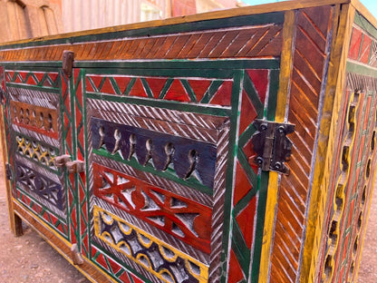 Custom Moroccan Wood Cabinet – Handmade Rustic Boho Storage Chest - AtlasMuseCrafts