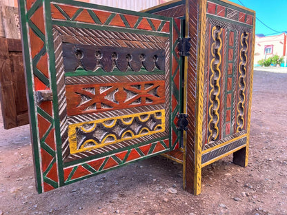 Custom Moroccan Wood Cabinet – Handmade Rustic Boho Storage Chest - AtlasMuseCrafts