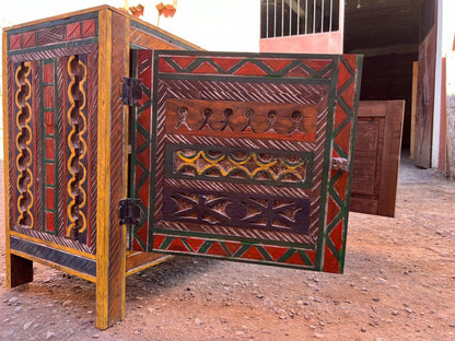 Custom Moroccan Wood Cabinet – Handmade Rustic Boho Storage Chest - AtlasMuseCrafts
