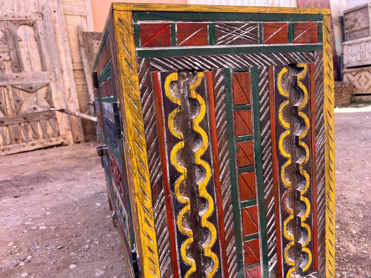 Custom Moroccan Wood Cabinet – Handmade Rustic Boho Storage Chest - AtlasMuseCrafts