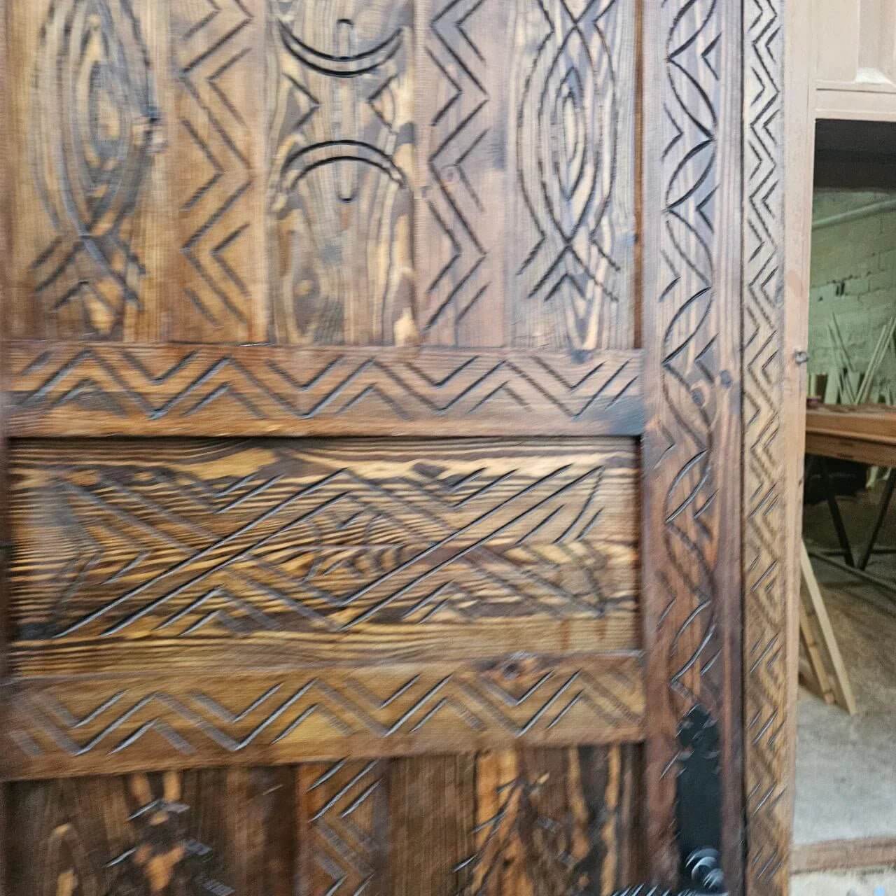 Standard-size vintage entry door — side installed view