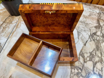 Moroccan Thuya Wood Jewelry Box Lockable Handmade - AtlasMuseCrafts