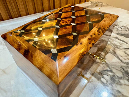 Handmade Moroccan Thuya Wood Jewelry Box, Lockable Burl Organizer with Key - AtlasMuseCrafts