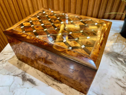 Large Moroccan Thuya Jewelry Box Lockable Organizer with Key - AtlasMuseCrafts