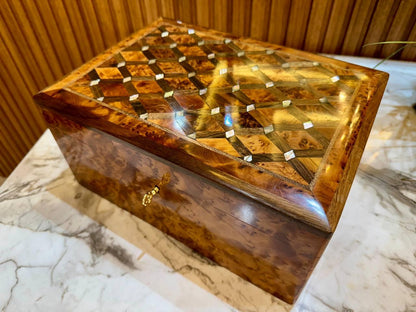 Large Moroccan Thuya Jewelry Box Lockable Organizer with Key - AtlasMuseCrafts