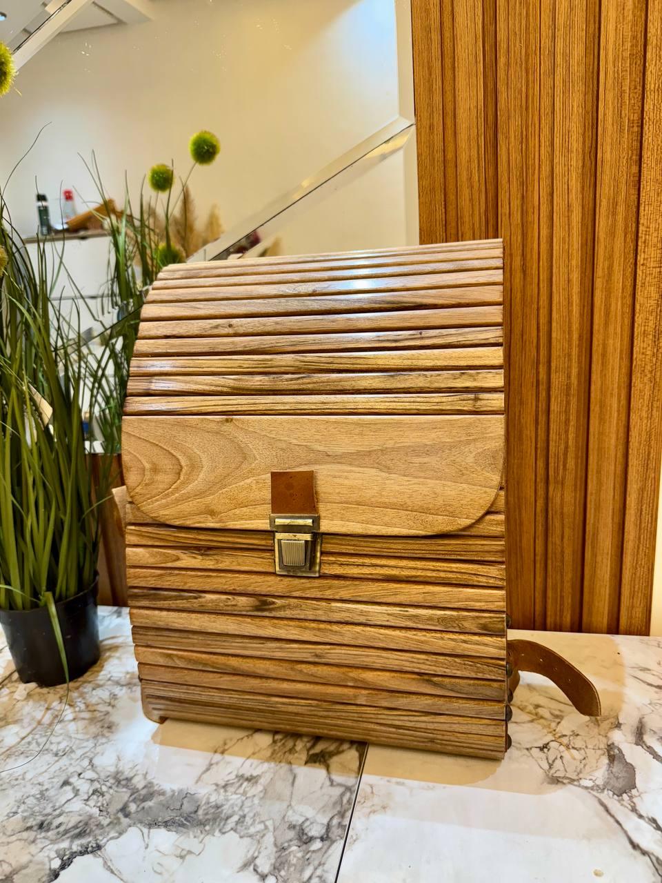 Handcrafted Wooden Backpack Decorative Sustainable Walnut Wood Bag - AtlasMuseCrafts