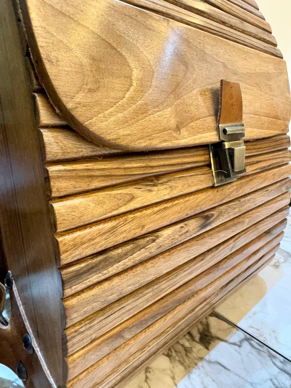 Handcrafted Wooden Backpack Decorative Sustainable Walnut Wood Bag - AtlasMuseCrafts