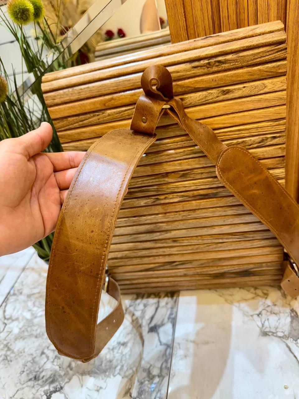 Handcrafted Wooden Backpack Decorative Sustainable Walnut Wood Bag - AtlasMuseCrafts